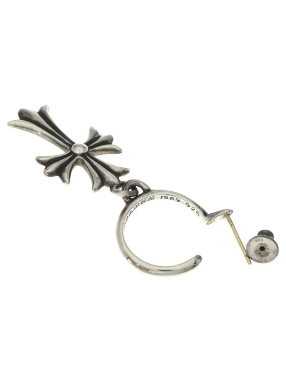Chrome Hearts Tiny CH Cross Hoop Earrings Silver